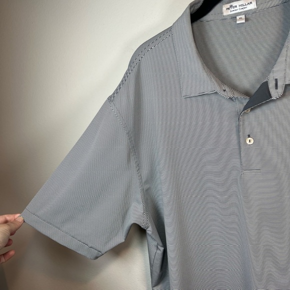 Peter Millar Men's Summer Comfort Polo Shirt Gray White Striped Stretch Golf XL - Picture 7 of 13